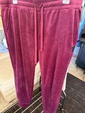 Plush Velour Drawstring Joggers in Wine 0043